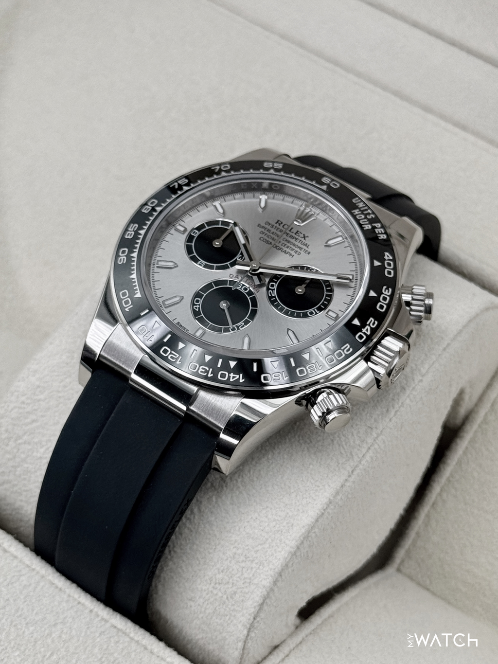 NEW 2025 Rolex Daytona 40mm 126519LN White Gold Oysterflex Silver Ghost Dial