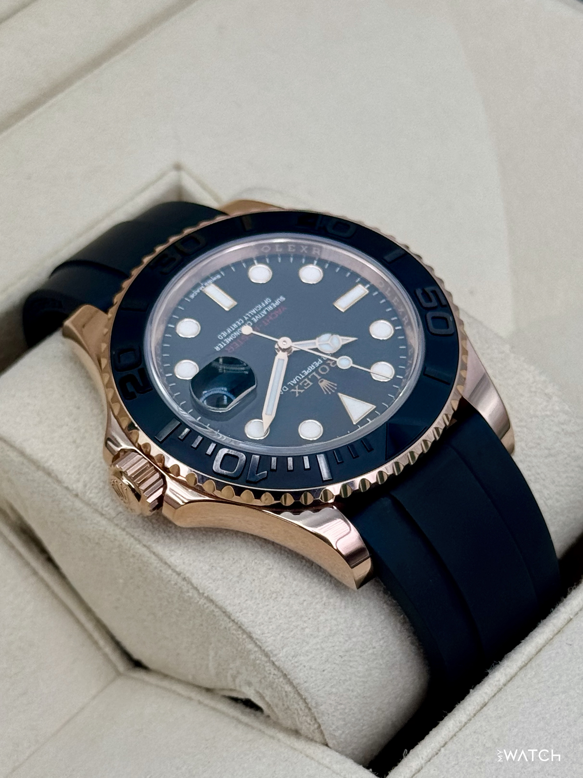2019 Rolex Yacht-Master 40mm 116655 Rose Gold Oysterflex Black Dial
