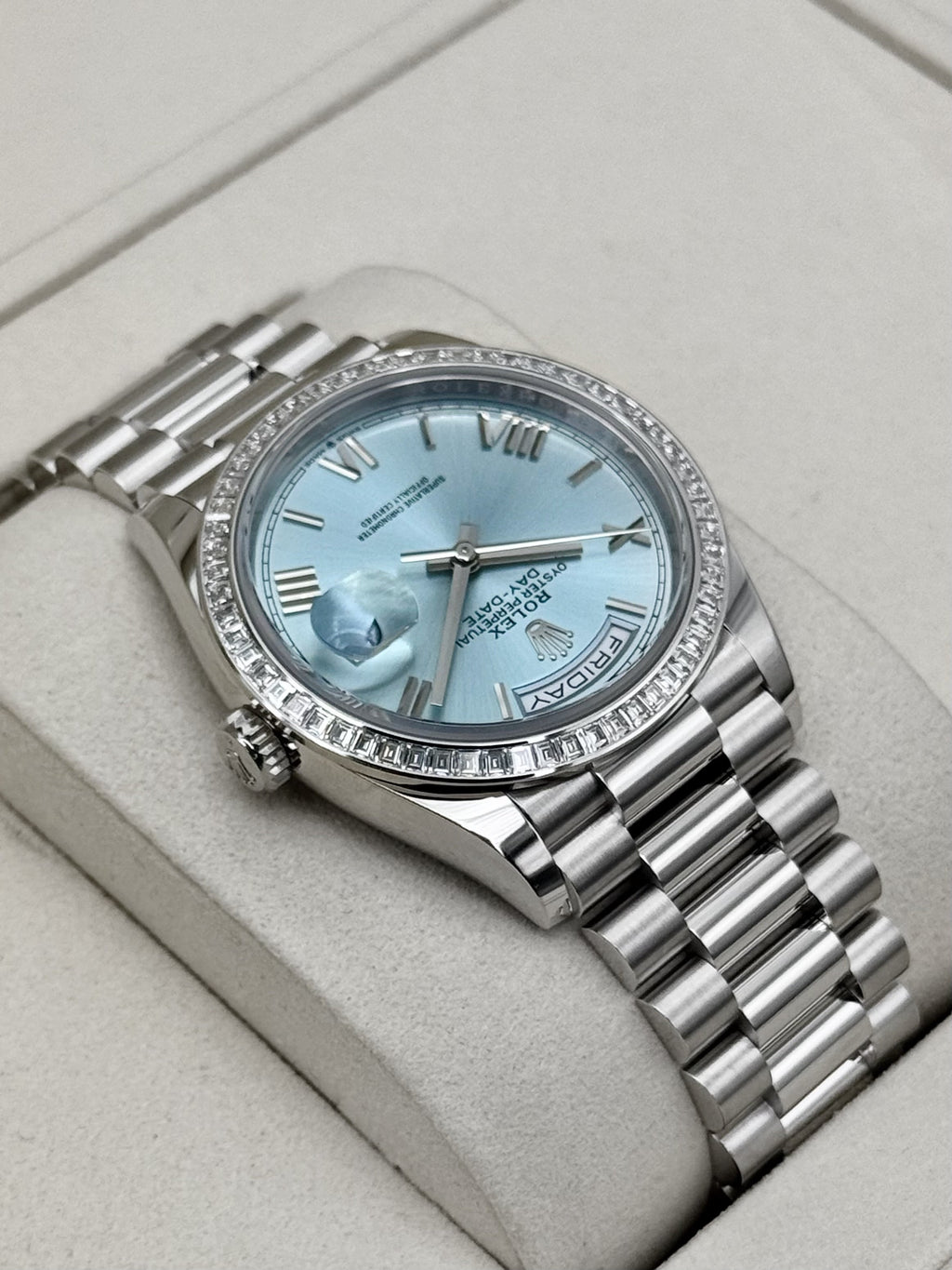 NEW 2026 Rolex Day-Date 36mm 128396TBR Ice Blue Roman Numeral Dial