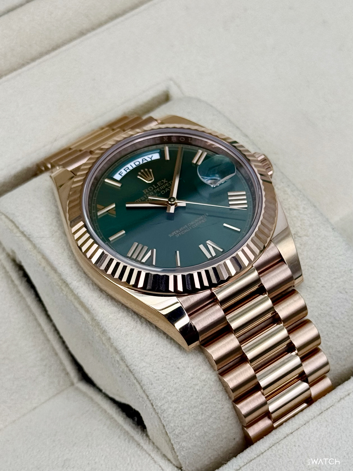 2025 Rolex Day-Date 40mm 228235 Presidential Rose Gold Olive Green Dial