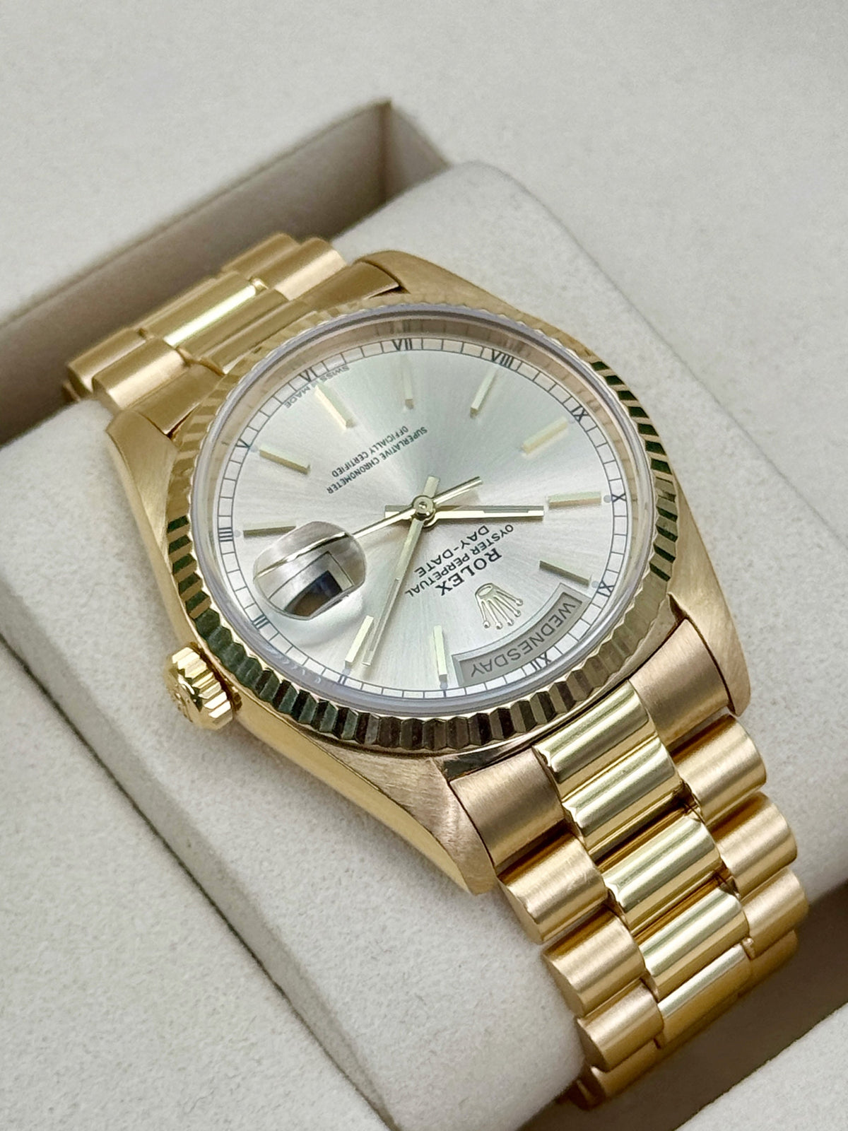 1991 Rolex Day-Date 36mm 18238 Presidential Yellow Gold Silver Dial (RSC)