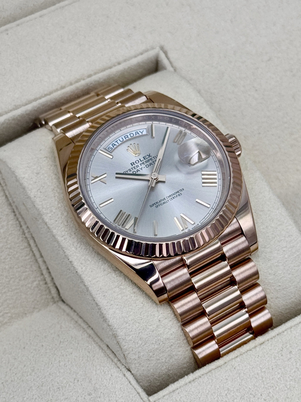 2020 Rolex Day-Date 40mm 228235 Presidential Rose Gold Sundust Dial