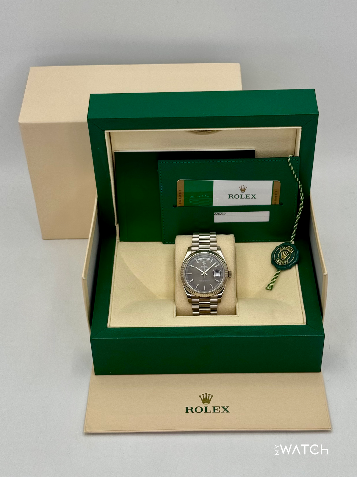 2020 Rolex Day-Date 40mm 228239 White Gold Rhodium Motif Dial