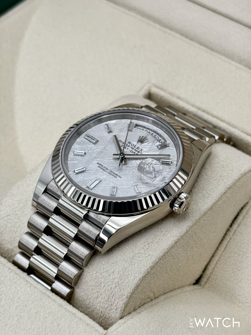 NEW 2025 Rolex Day-Date 40mm 228239 Presidential White Gold Meteorite Dial