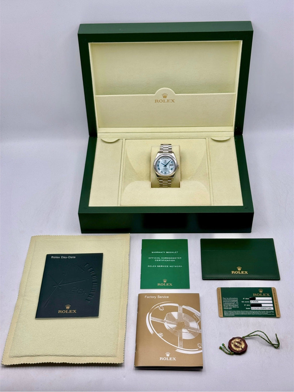 2014 Rolex Day-Date II 41mm 218206 Platinum Ice Blue Roman Numeral Dial