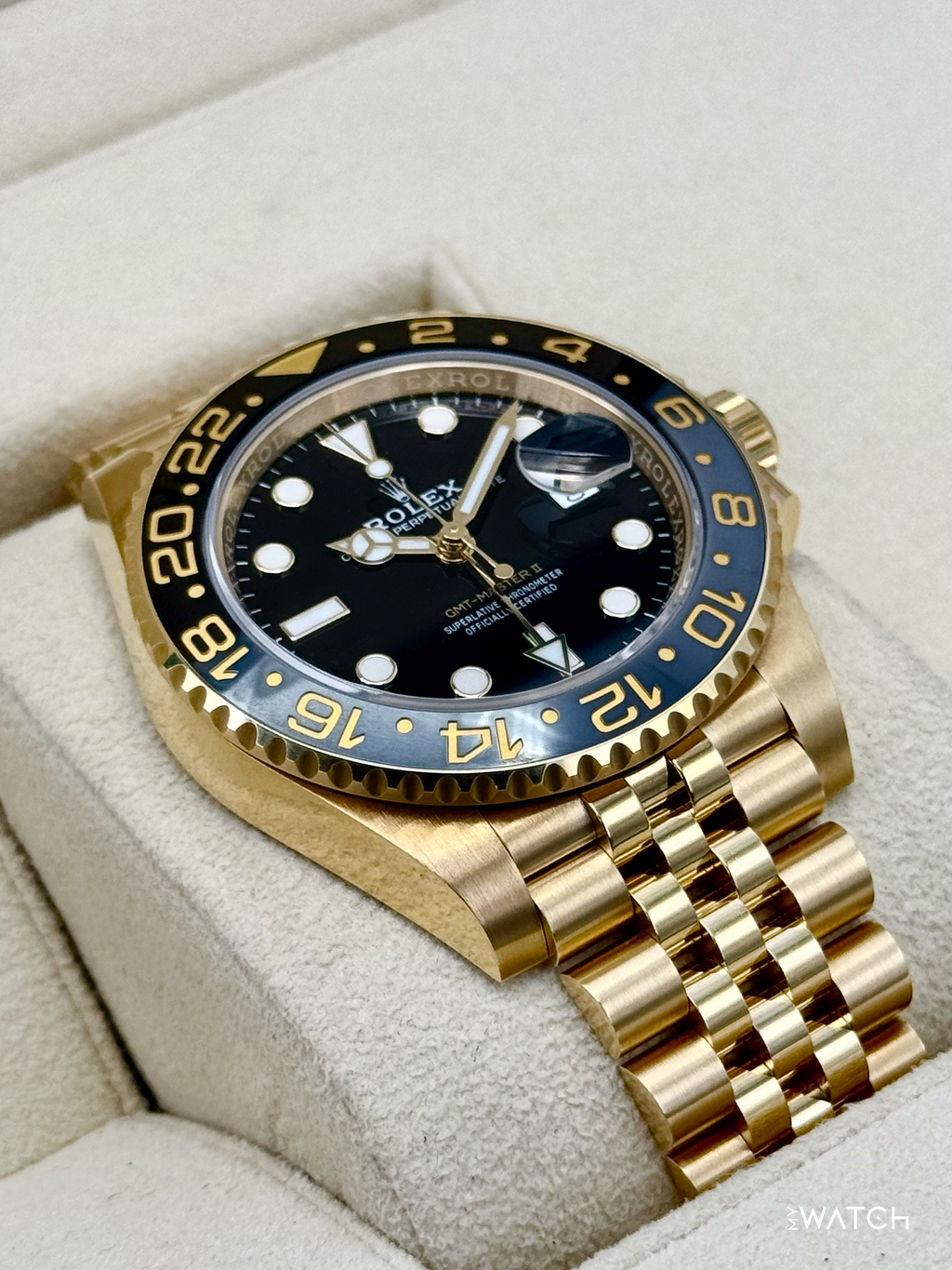 2023 Rolex GMT-Master II 40mm 126718GRNR Yellow Gold Jubilee Black Dial