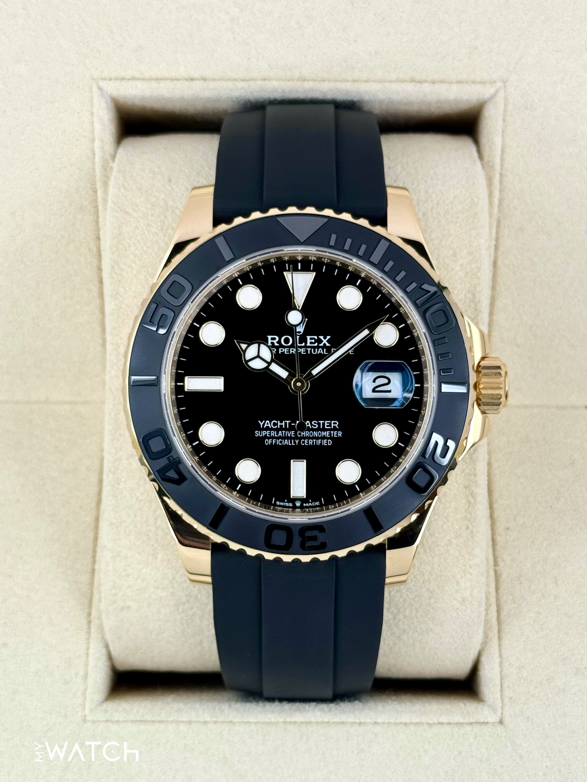 2022 Rolex Yacht-Master 42mm 226658 Gold Oysterflex Black Dial