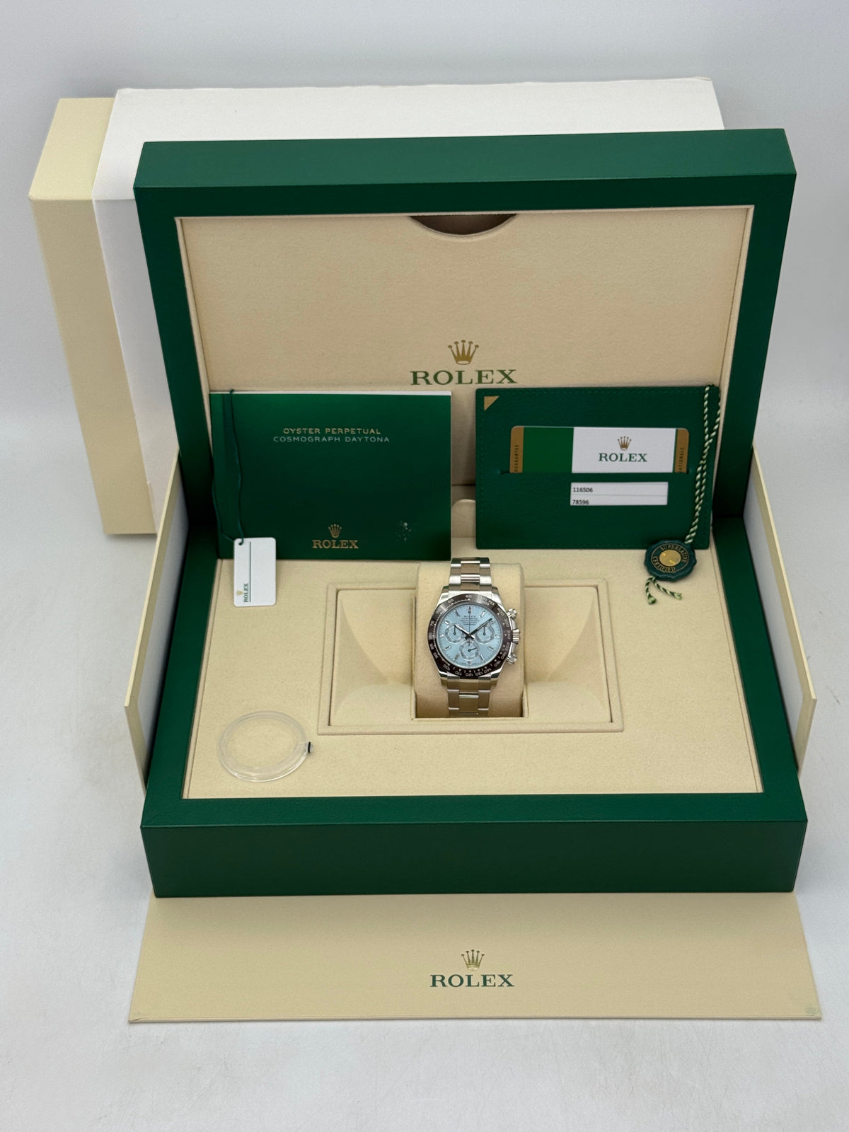 2020 Rolex Daytona 40mm 116506 Platinum Ice Blue Diamond Baguette Dial