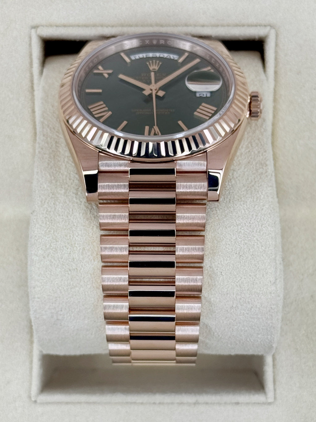 2017 Rolex Day-Date 40mm 228235 Presidential Rose Gold Olive Green Dial