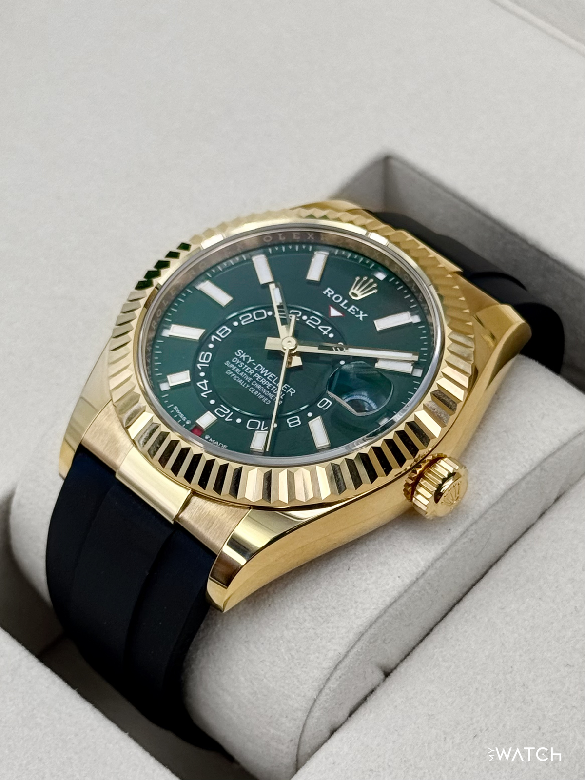 NEW 2026 Rolex Sky-Dweller 42mm 336238 Yellow Gold Oysterflex Green Dial