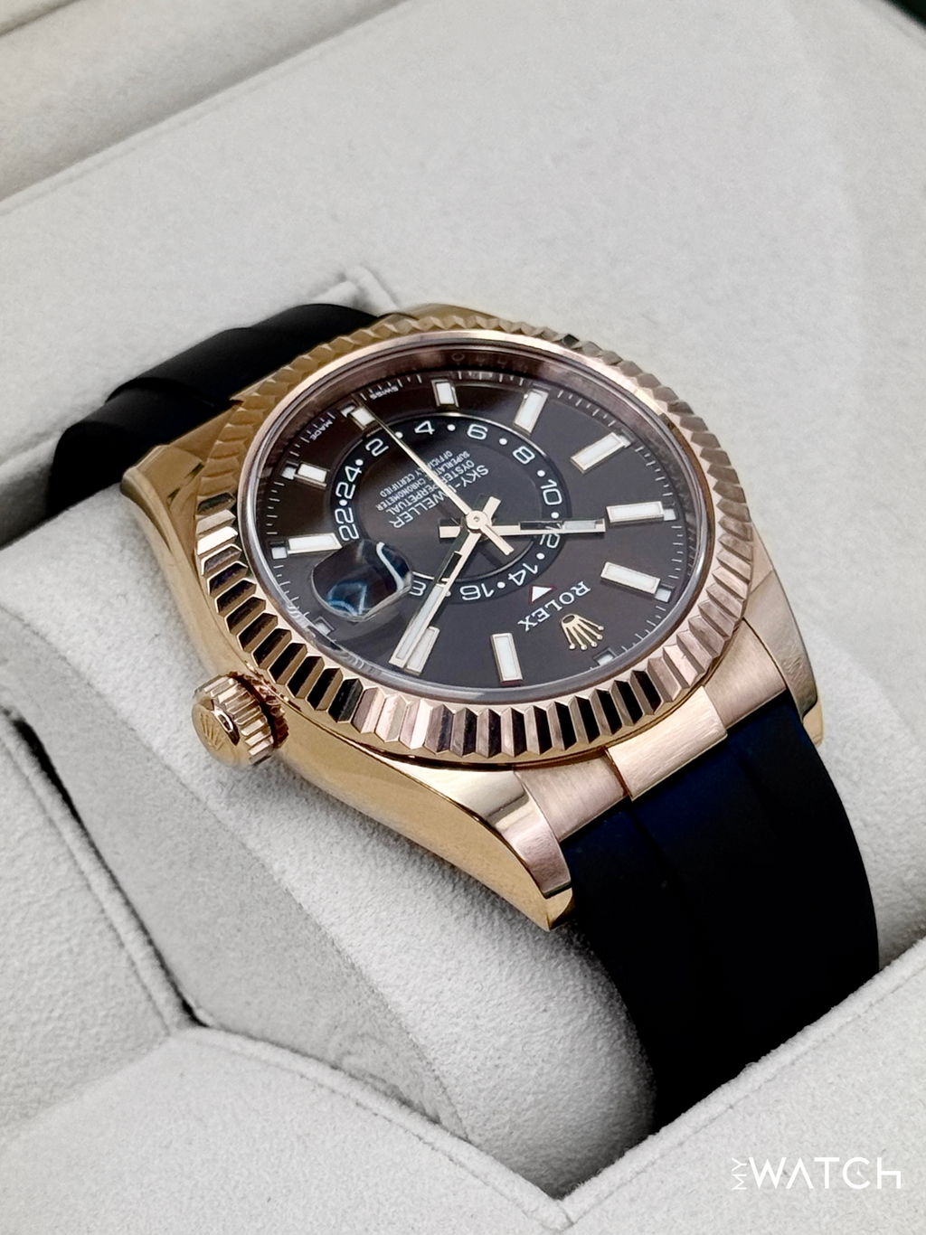 2025 CPO Rolex Sky-Dweller 42mm 326235 Rose Gold Oysterflex Chocolate Dial (CPO)