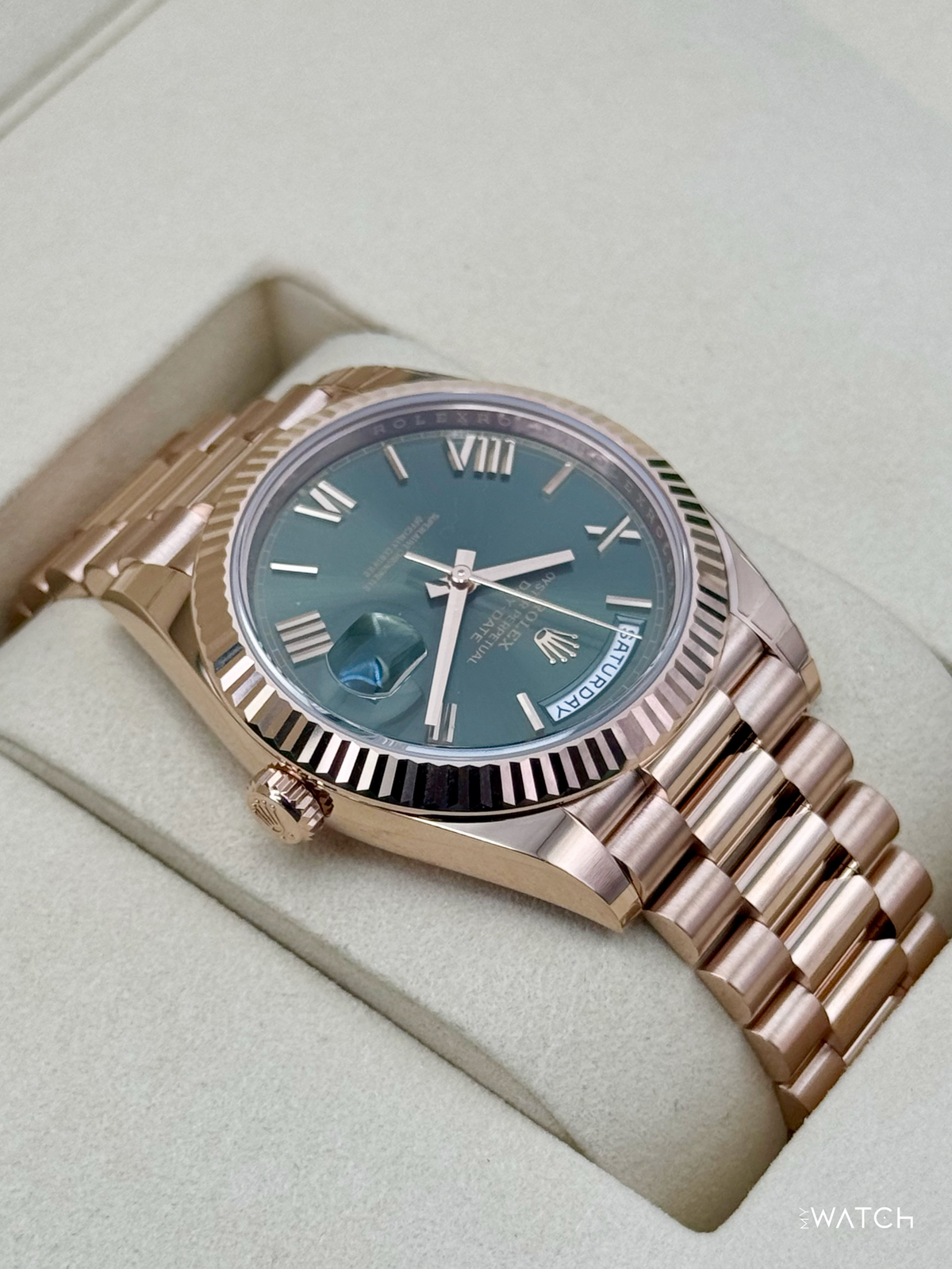 NEW 2025 Rolex Day-Date 40mm 228235 Presidential Rose Gold Green Dial (STICKERED)