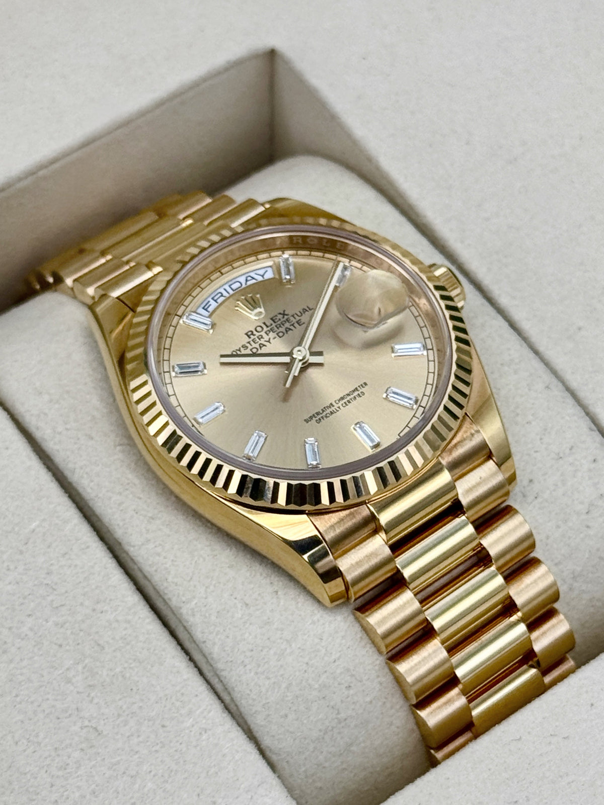 2025 Rolex Day-Date 36mm 128238 Presidential Champagne Diamond Dial