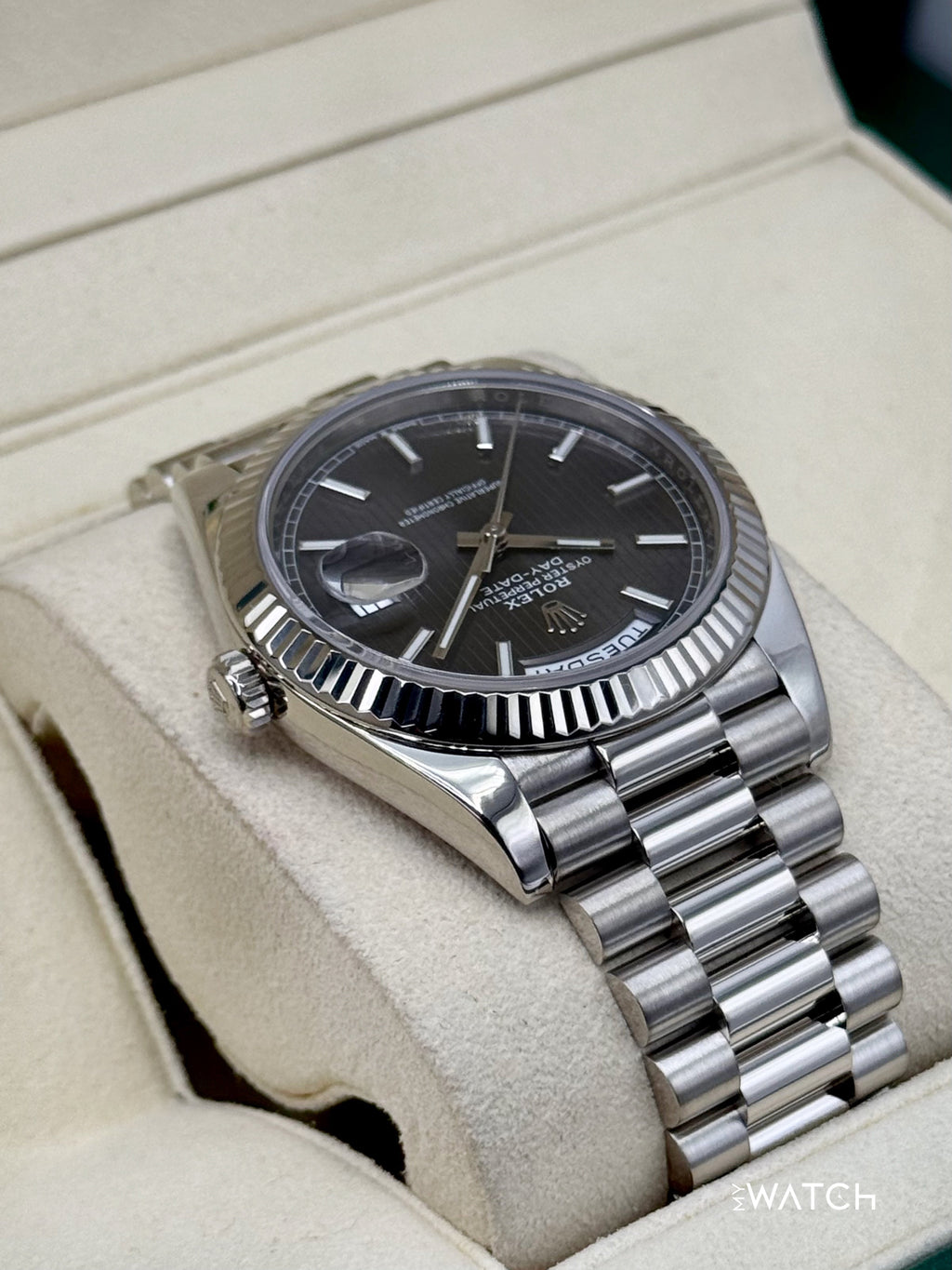 2020 Rolex Day-Date 40mm 228239 White Gold Rhodium Motif Dial