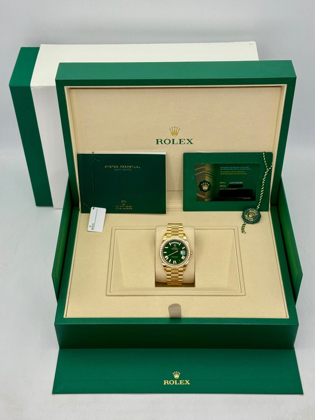 NEW 2026 Rolex Day-Date 40mm 228348RBR Presidential Green Roman Numeral Dial