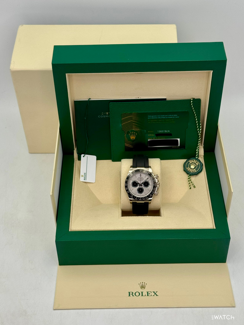2024 Rolex Daytona 40mm 126519LN White Gold Oysterflex Silver Ghost Dial