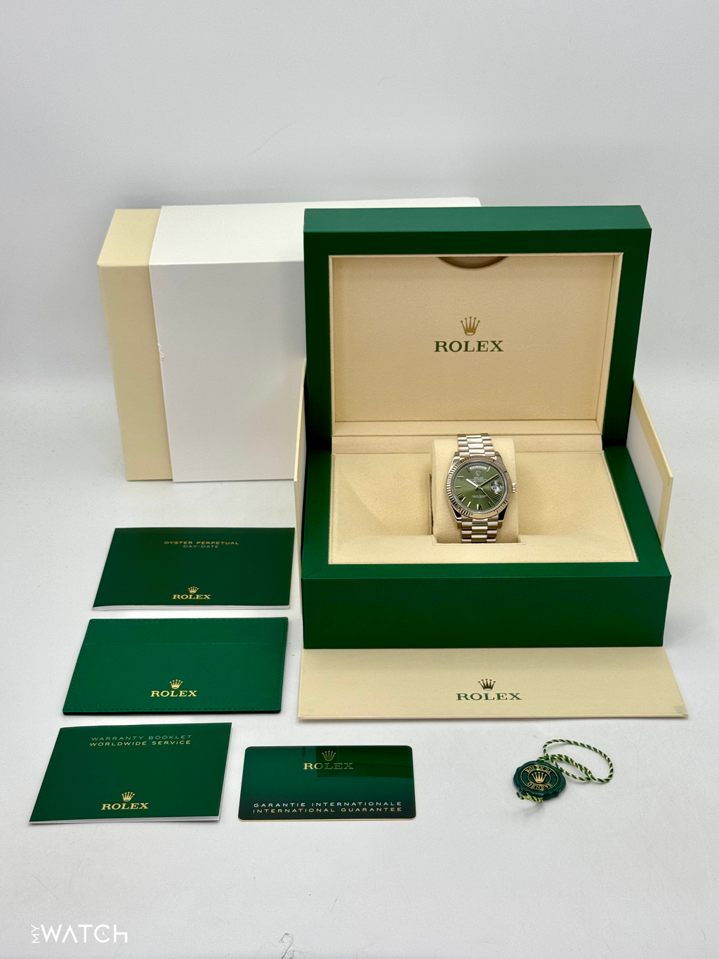 2021 Rolex Day-Date 40mm 228239 White Gold Olive Dial