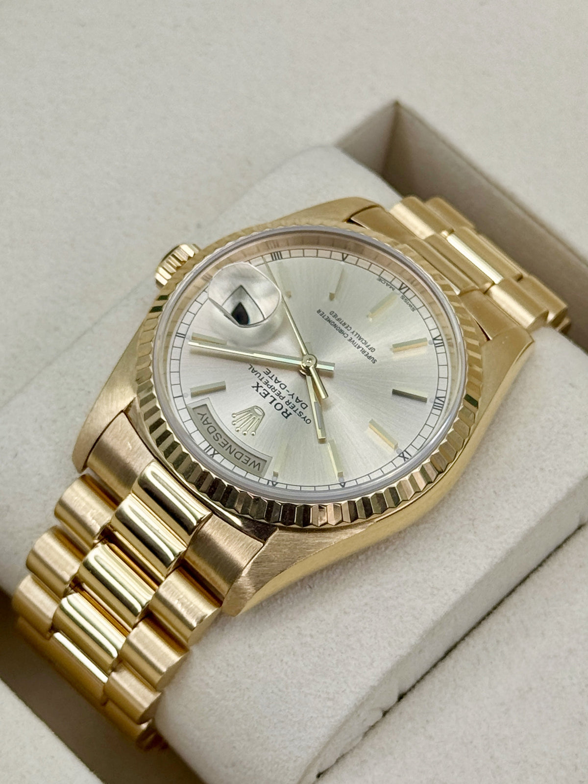1991 Rolex Day-Date 36mm 18238 Presidential Yellow Gold Silver Dial (RSC)