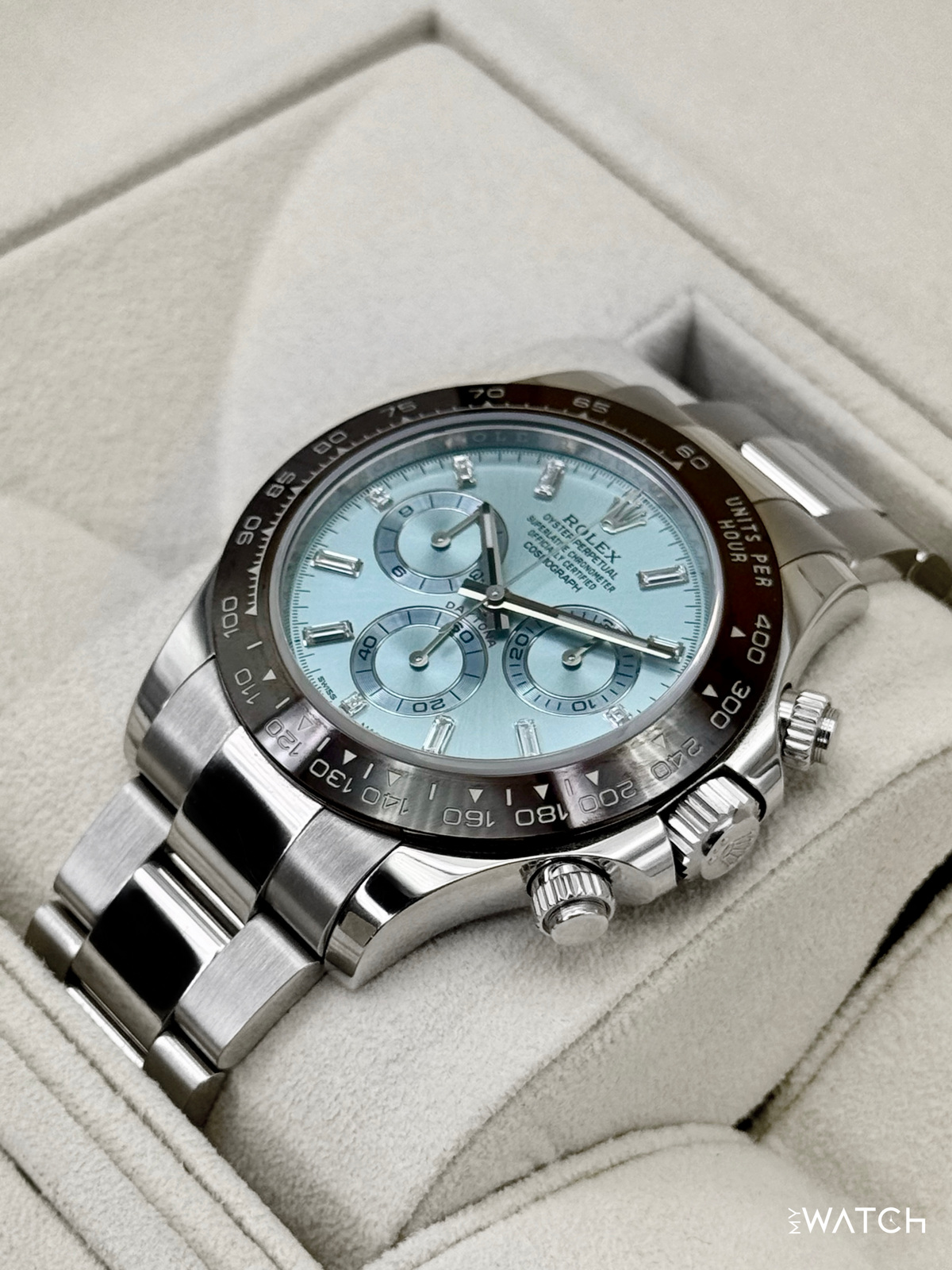 2017 Rolex Daytona 40mm 116506 Platinum Ice Blue Diamond Baguette Dial