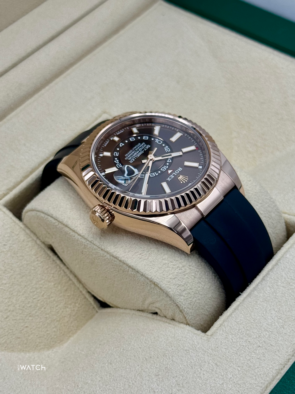 2022 Rolex Sky-Dweller 42mm 326235 Rose Gold Oysterflex Chocolate Dial