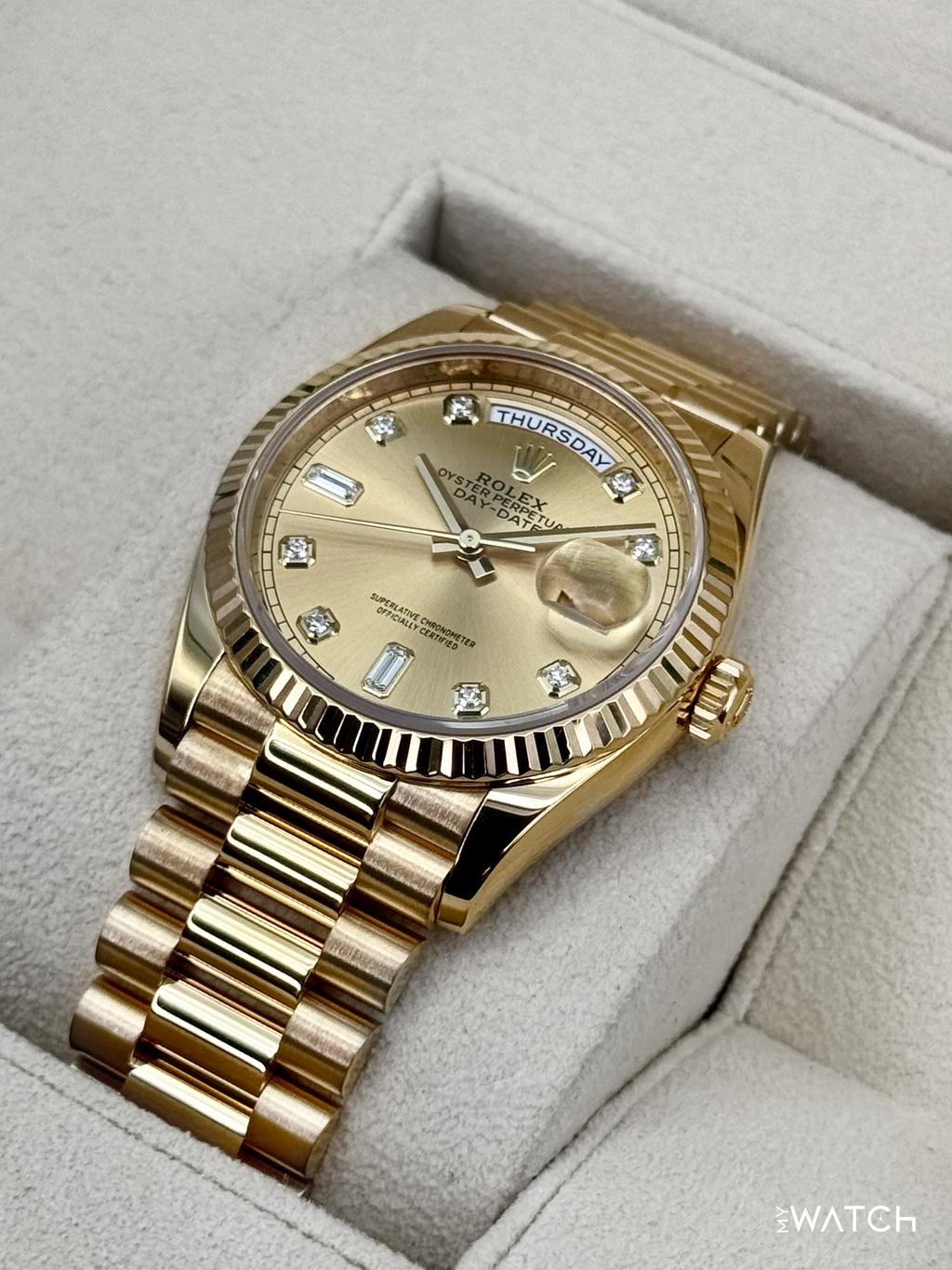 2024 Rolex Day-Date 36mm 128238 Presidential Champagne Diamond Dial