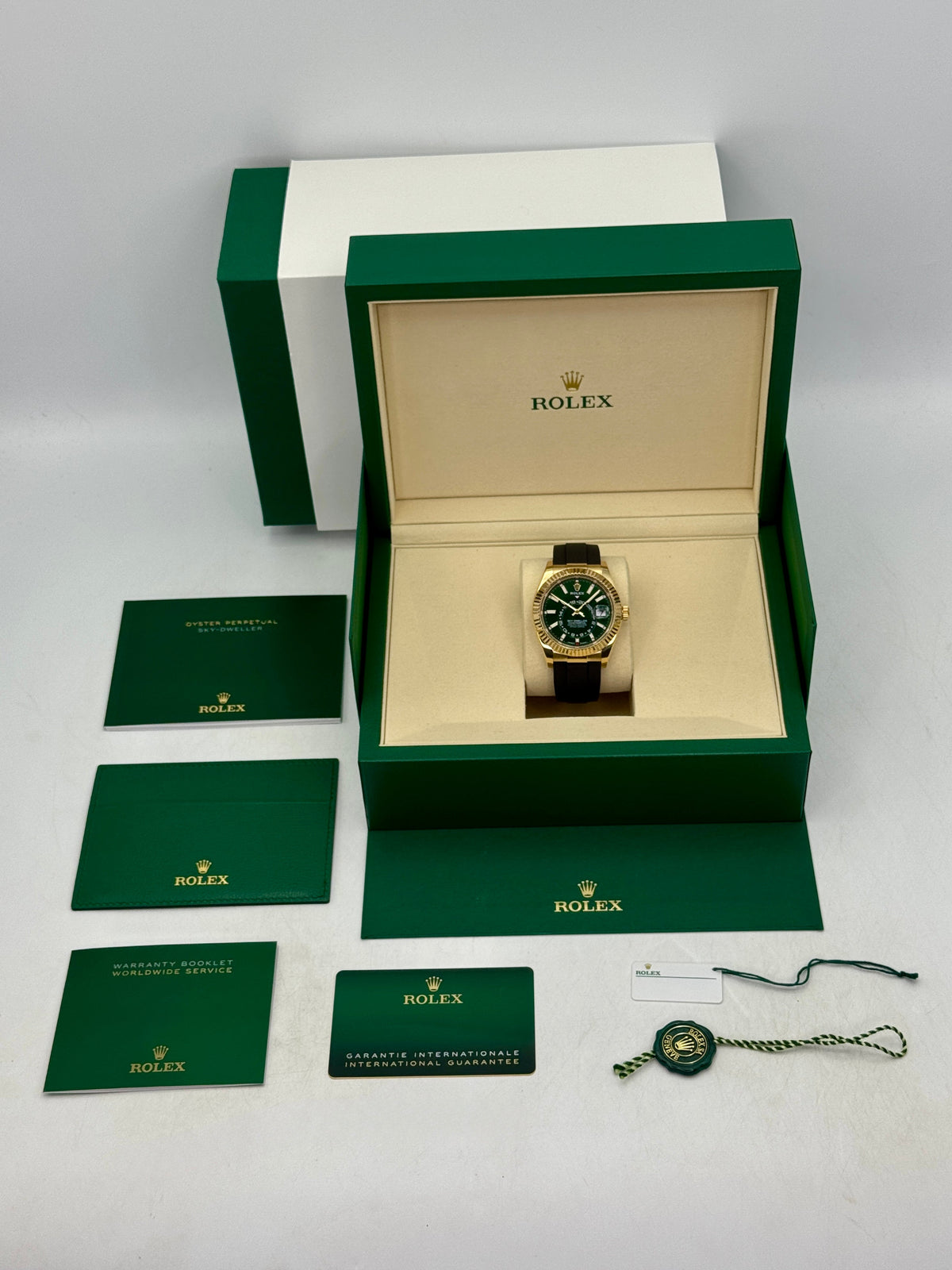 2025 Rolex Sky-Dweller 42mm 336238 Yellow Gold Oysterflex Green Dial