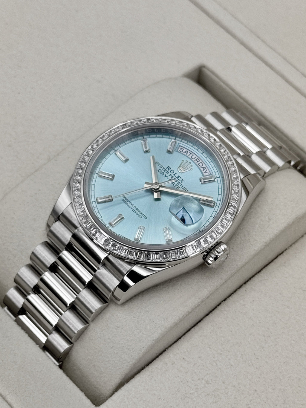 NEW 2026 Rolex Day-Date 36mm 128396TBR Ice Blue Roman Numeral Dial (NEW STYLE CARD)
