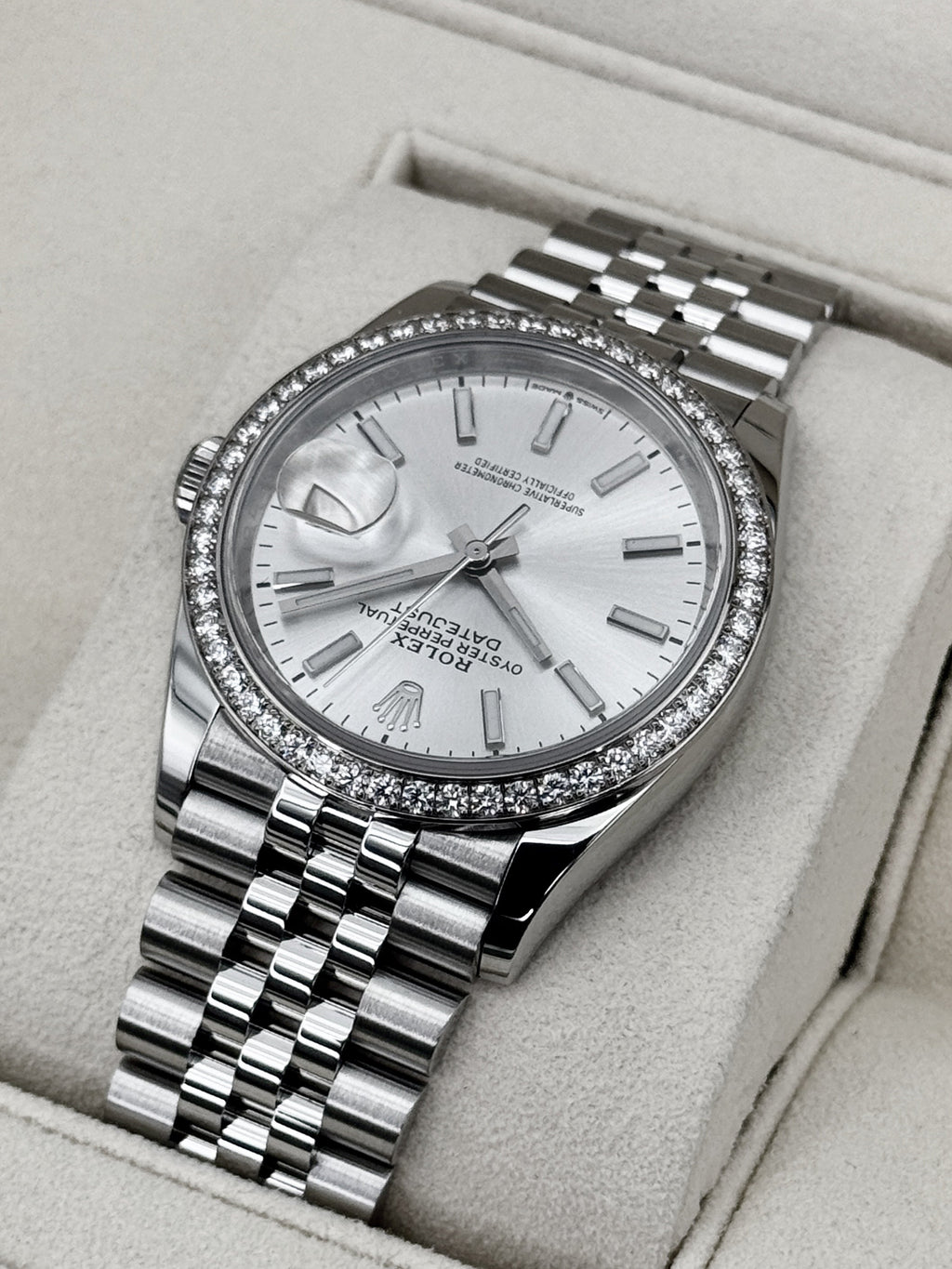 2021 Rolex Datejust 36mm 126284RBR Stainless Steel Jubilee Diamond Bezel Silver Dial