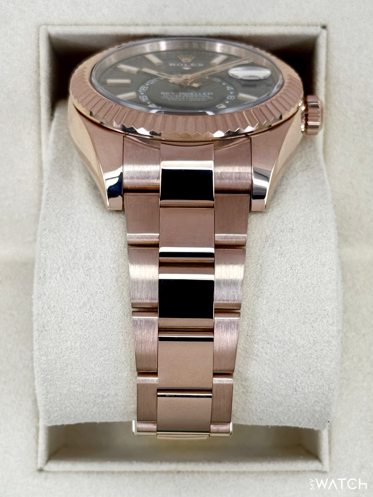 2019 Rolex Sky-Dweller 42mm 326935 Rose Gold Oyster Rhodium Dial