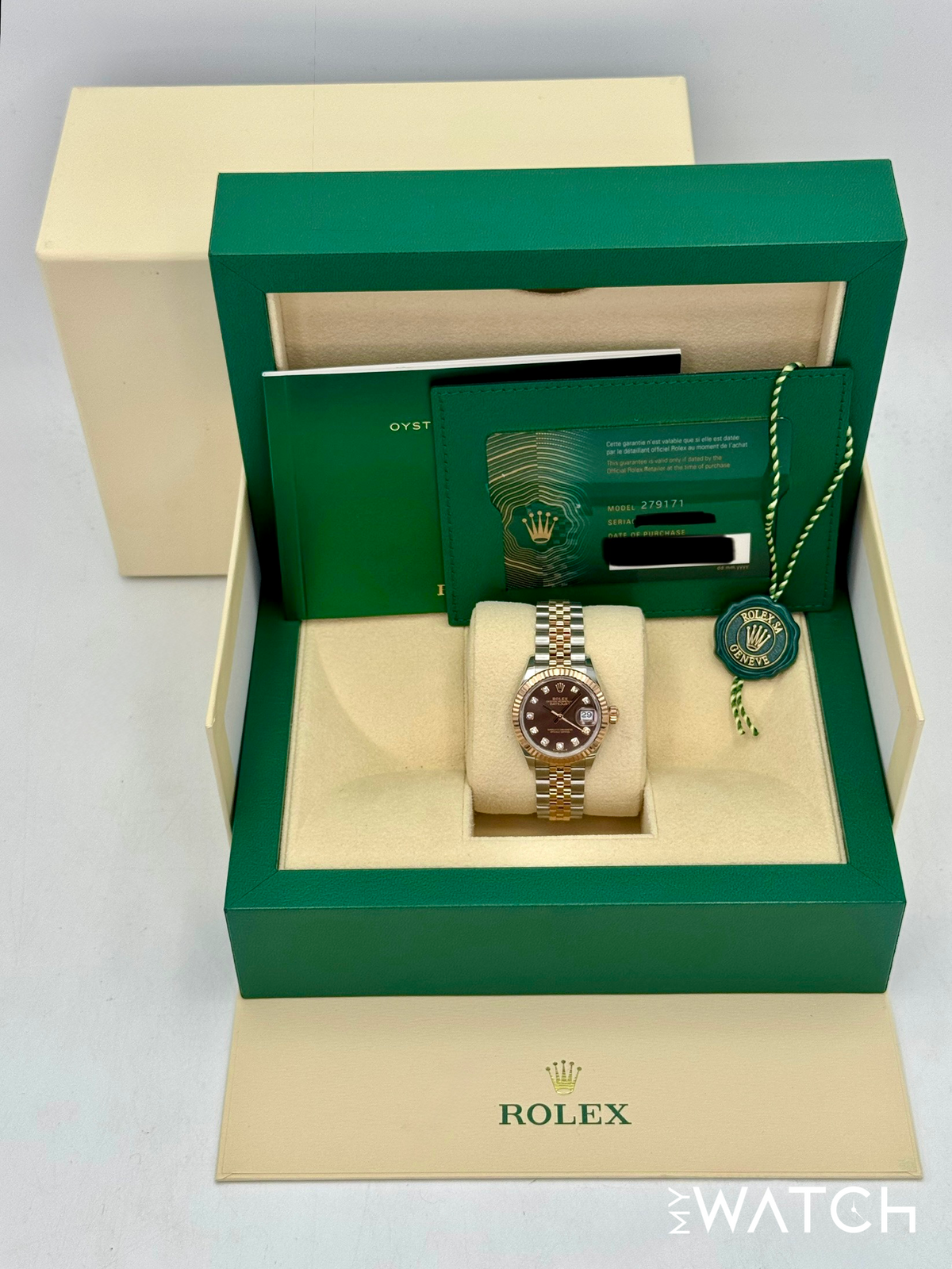 2023 Rolex Ladies Datejust 28mm 279171 Two-Tone Chocolate Diamond Dial