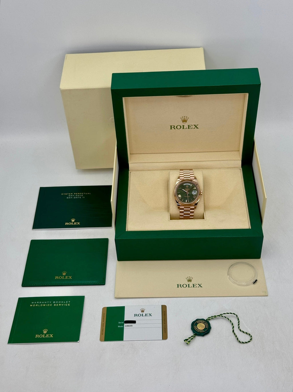 2017 Rolex Day-Date 40mm 228235 Presidential Rose Gold Olive Green Dial