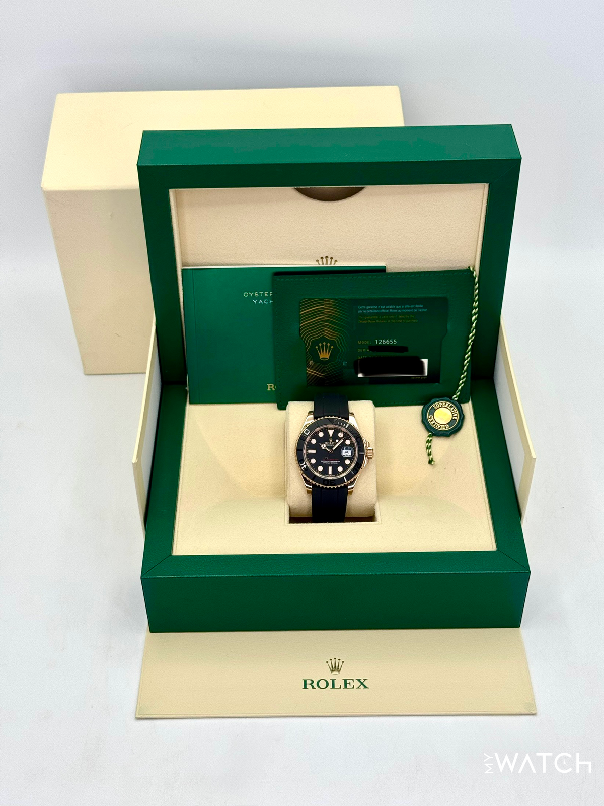 2023 Rolex Yacht-Master 40mm 126655 Rose Gold Oysterflex Black Dial