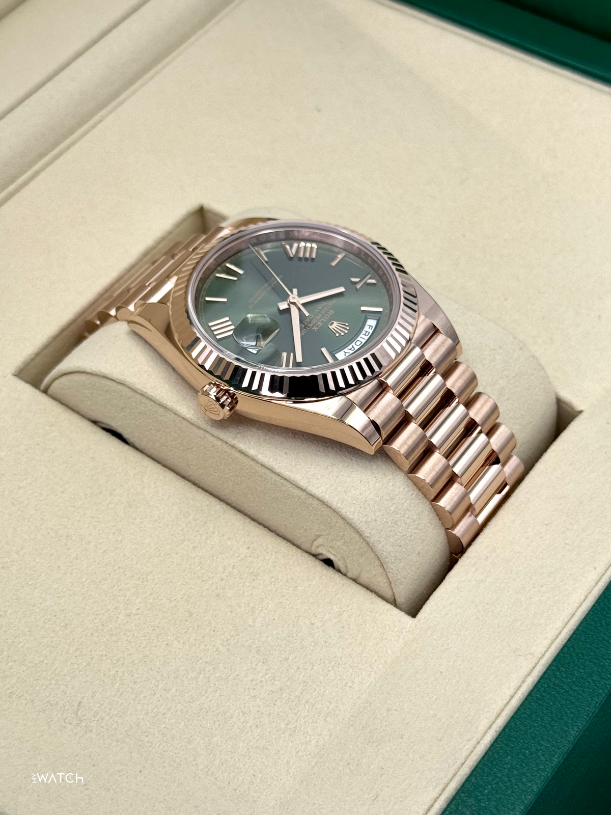 NEW 2026 Rolex Day-Date 40mm 228235 Presidential Rose Gold Olive Green Dial