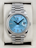 2021 Rolex Day-Date 40mm 228206 Platinum Ice Blue Diamond Dial