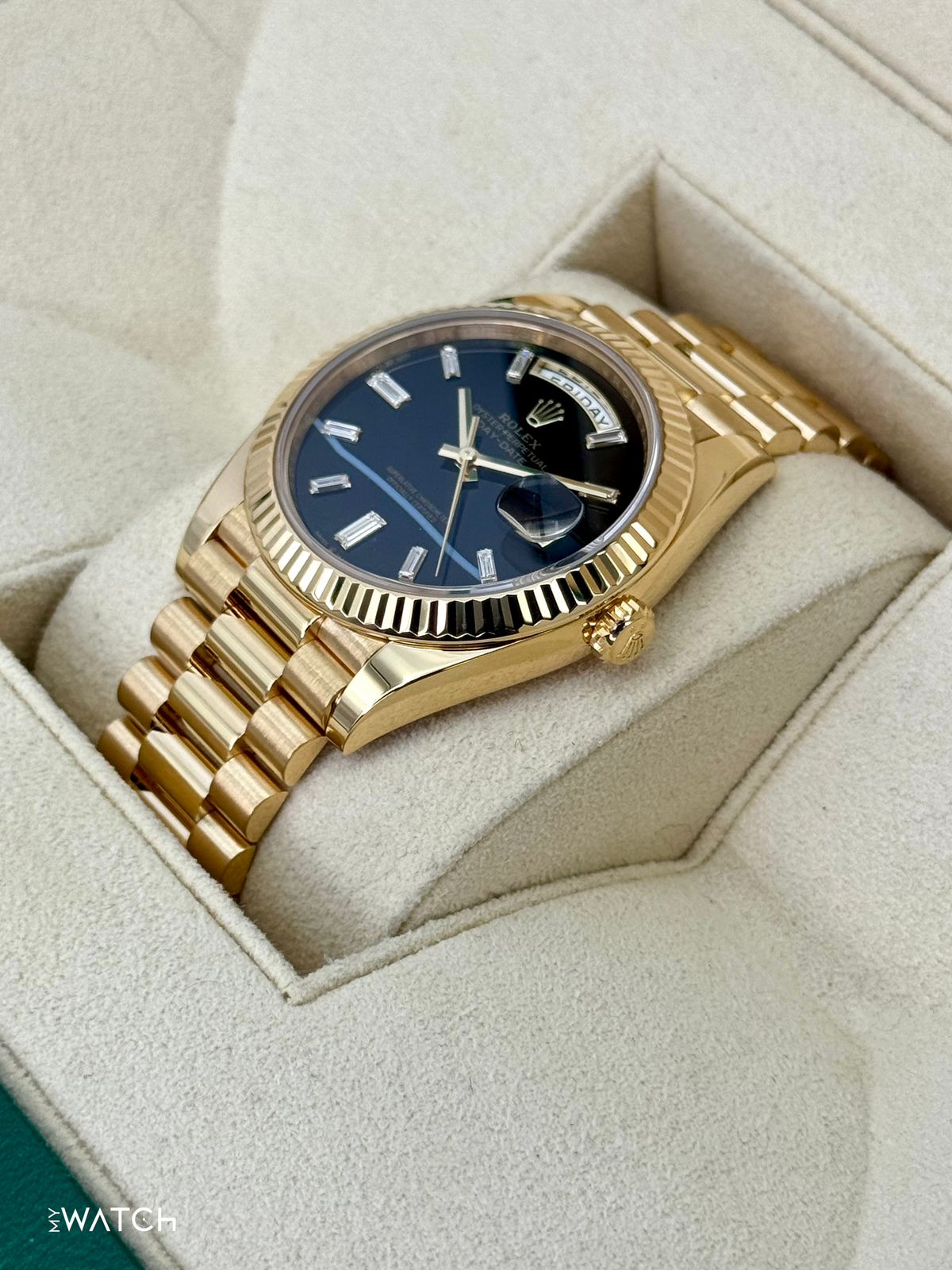 2024 Rolex Day-Date 40mm 228238 Yellow Gold Black Onyx Diamond Dial