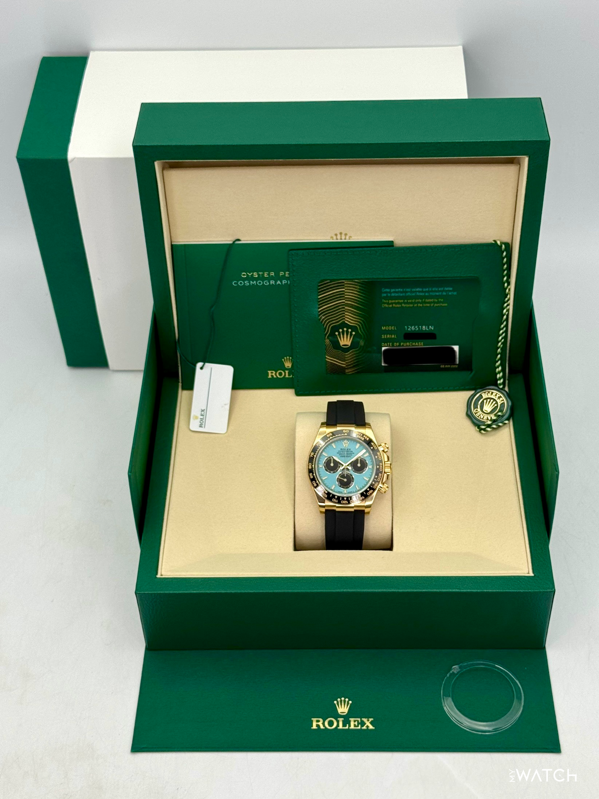NEW 2026 Rolex Daytona 40mm 126518LN Yellow Gold Oysterflex Turquoise Dial (STICKERED)