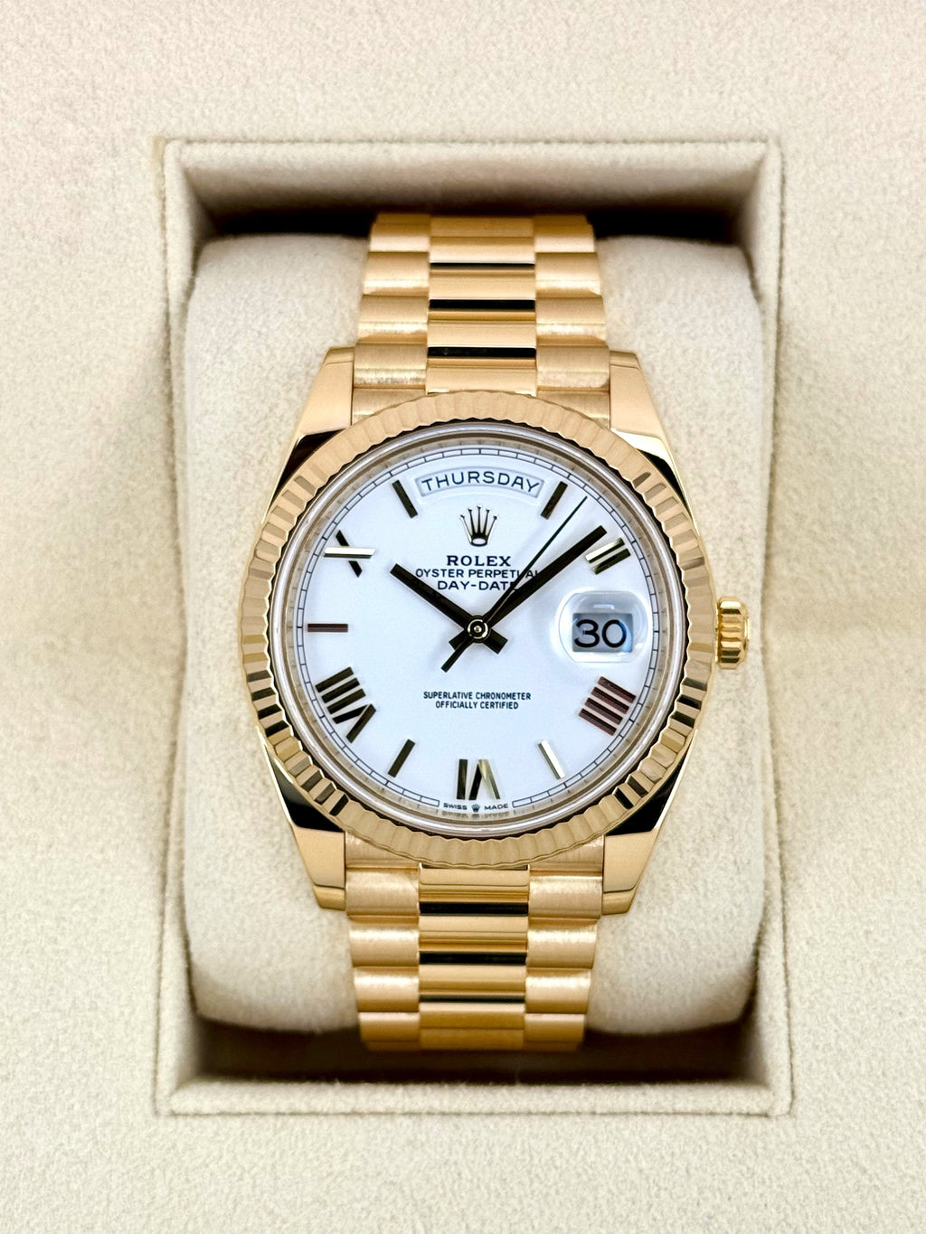 2023 Rolex Day-Date 40mm 228238 Presidential White Dial