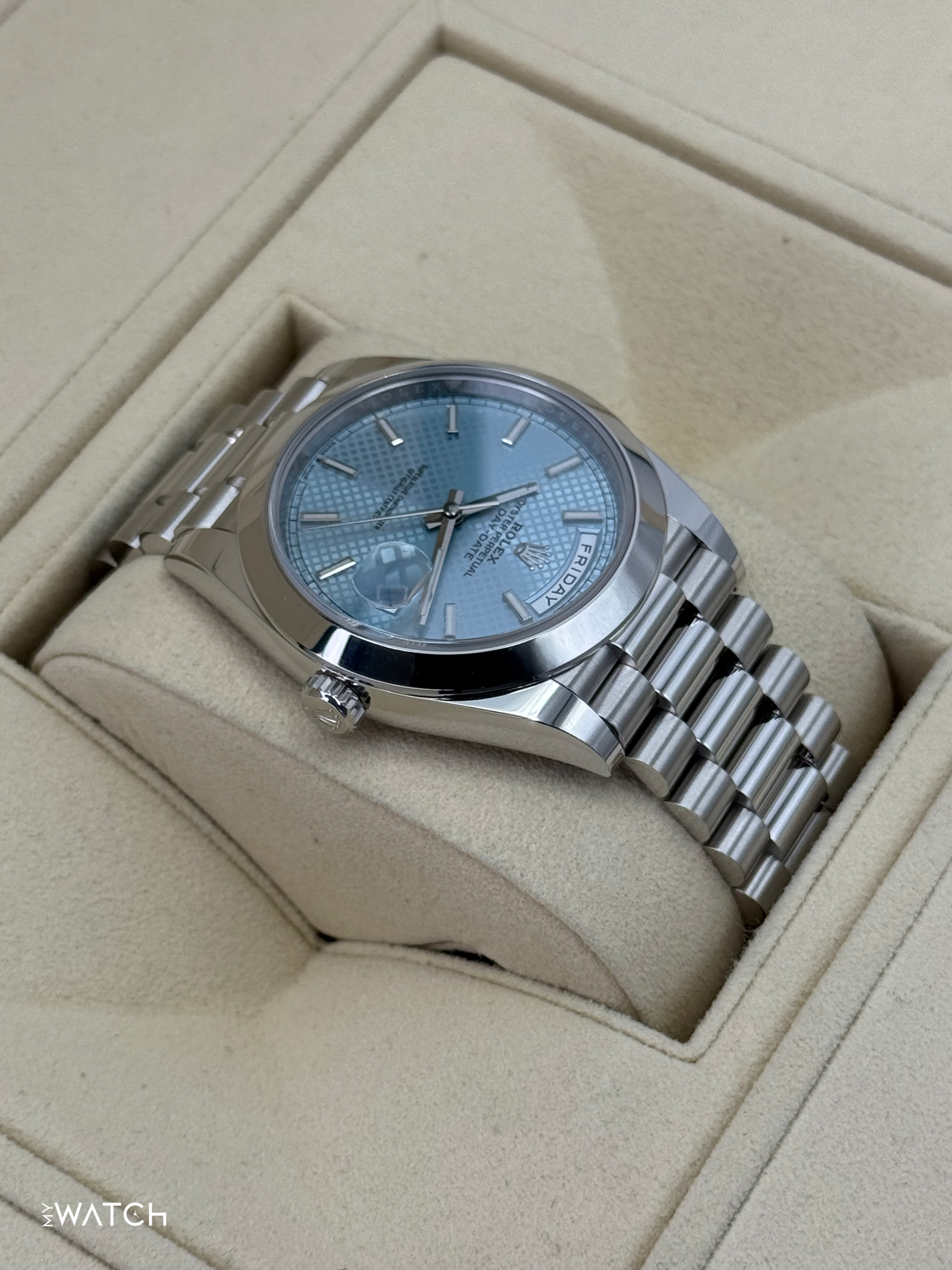 2024 Rolex Day-Date 40mm 228206 Platinum Blue Motif Dial