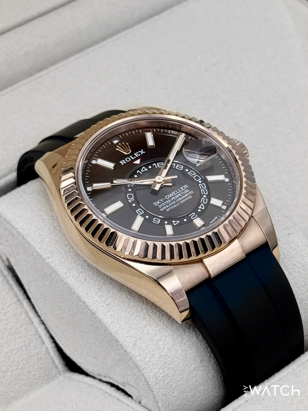 2025 CPO Rolex Sky-Dweller 42mm 326235 Rose Gold Oysterflex Chocolate Dial (CPO)