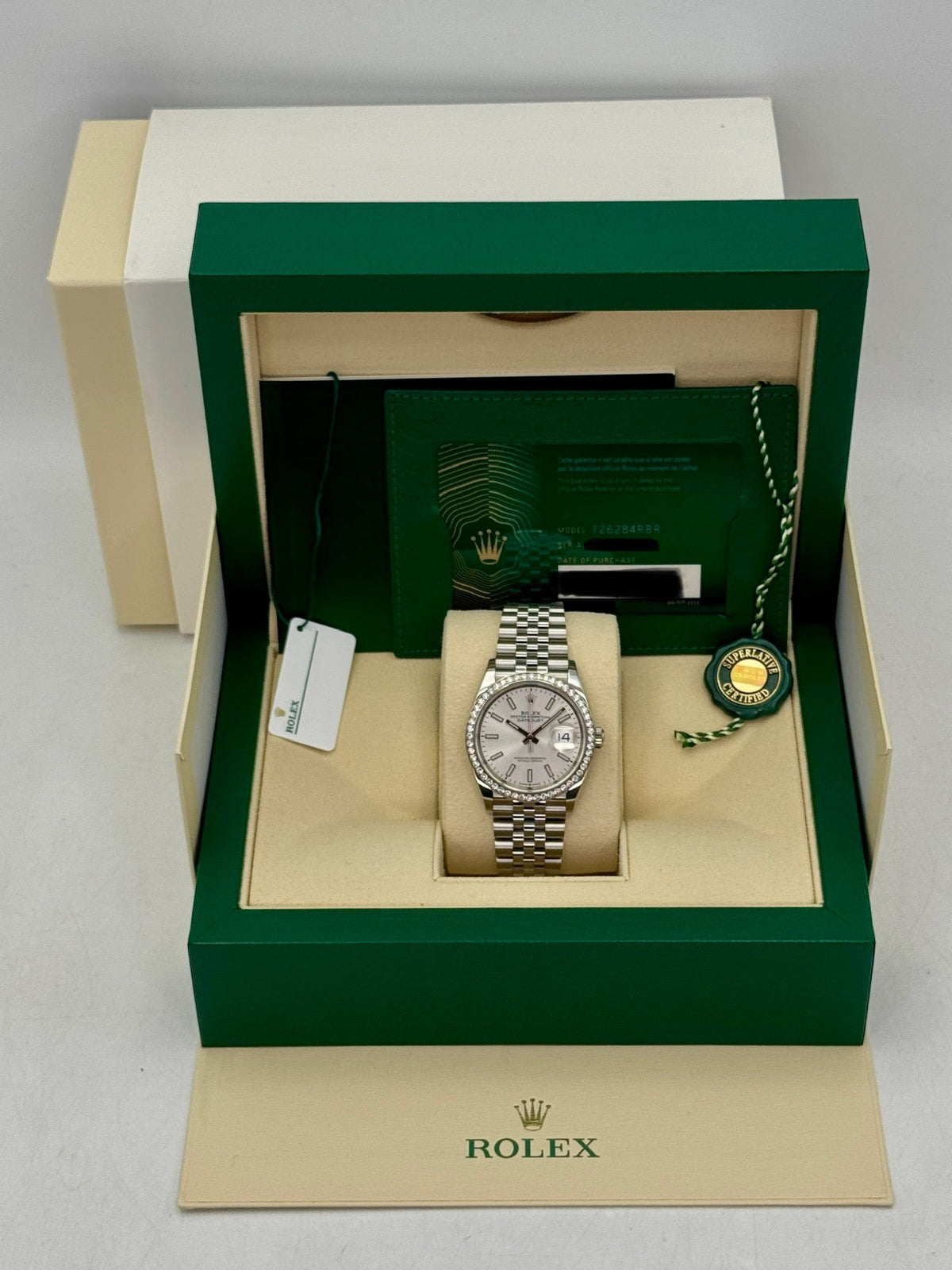 2021 Rolex Datejust 36mm 126284RBR Stainless Steel Jubilee Diamond Bezel Silver Dial
