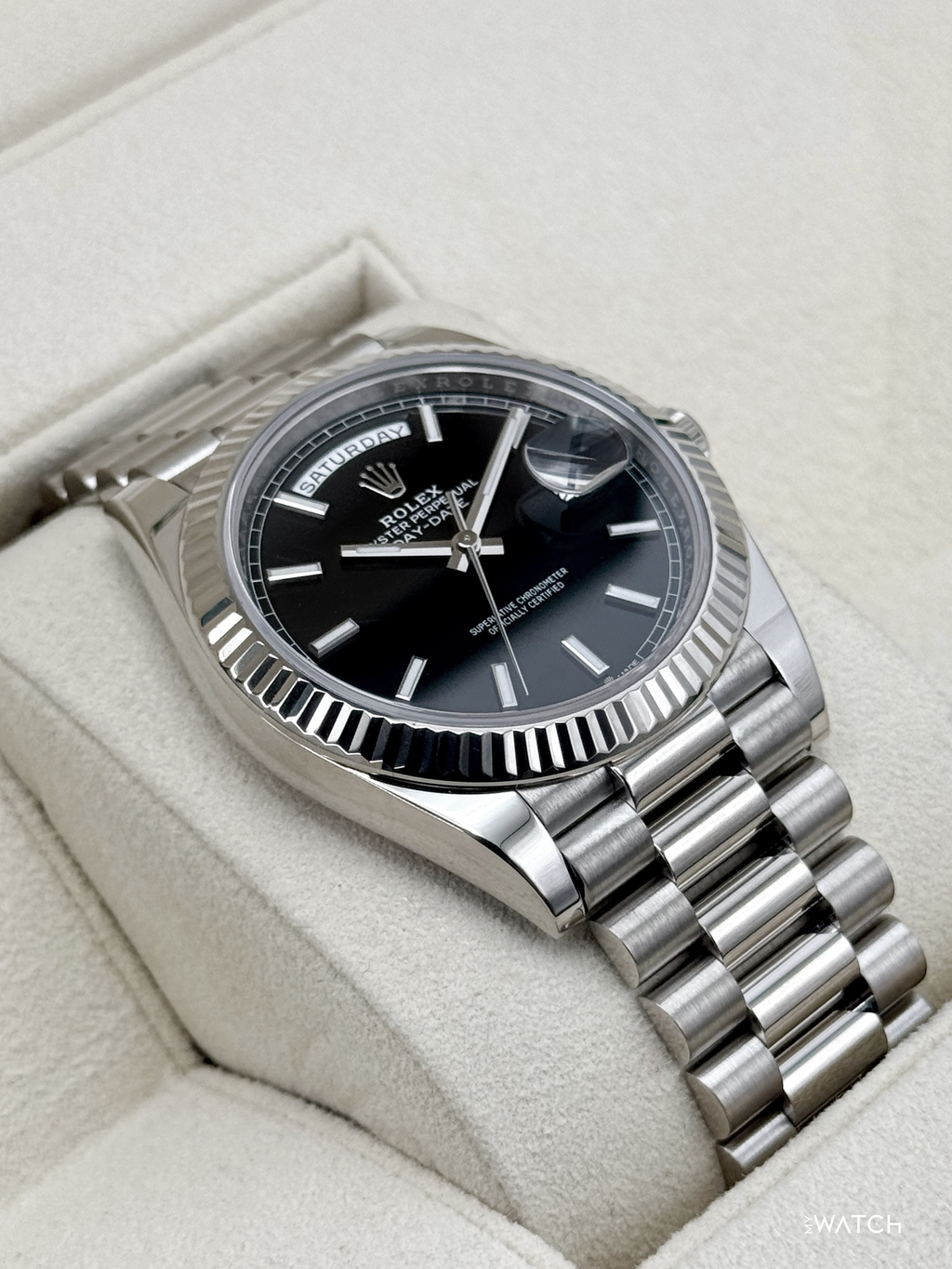 2025 Rolex Day-Date 40mm 228239 Presidential 18kt White Gold Black Dial