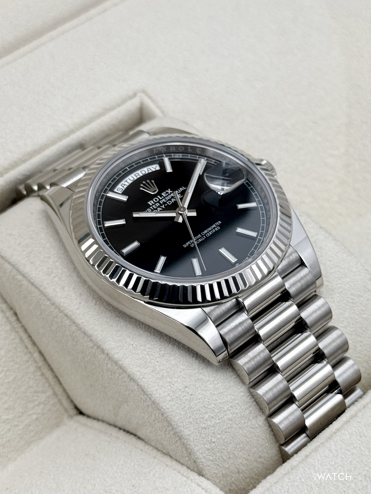 2025 Rolex Day-Date 40mm 228239 Presidential 18kt White Gold Black Dial