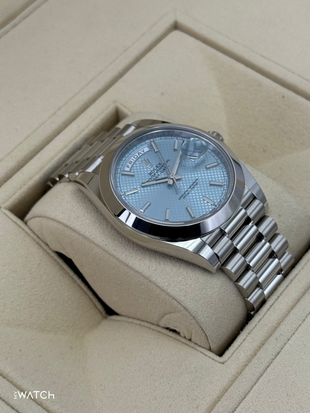2024 Rolex Day-Date 40mm 228206 Platinum Blue Motif Dial