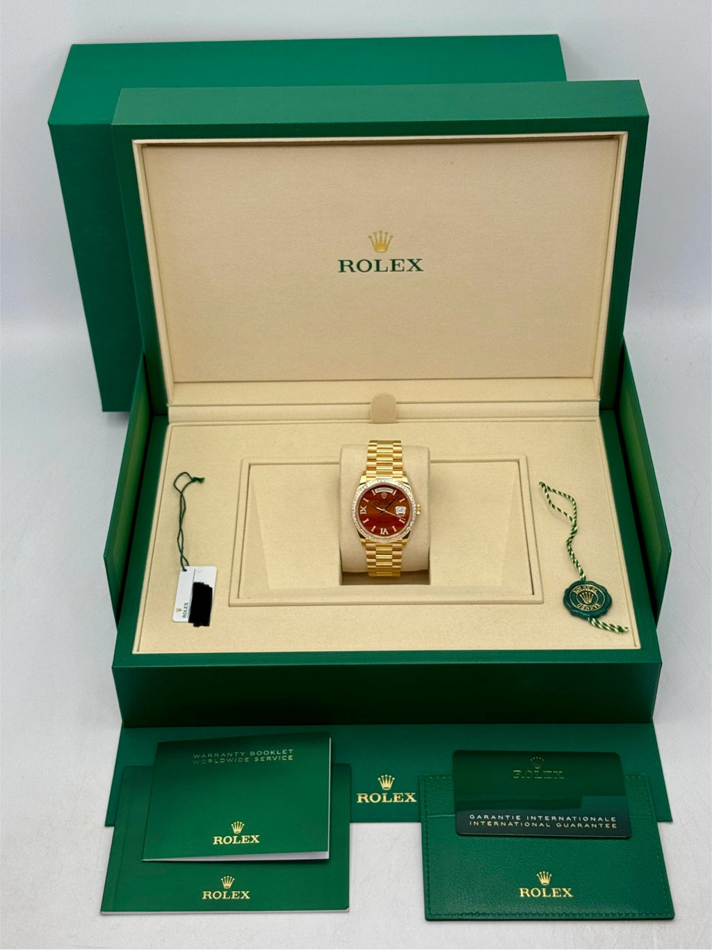 NEW 2026 Rolex Day-Date 36mm 128398TBR Presidential Yellow Gold Carnelian Diamond Dial