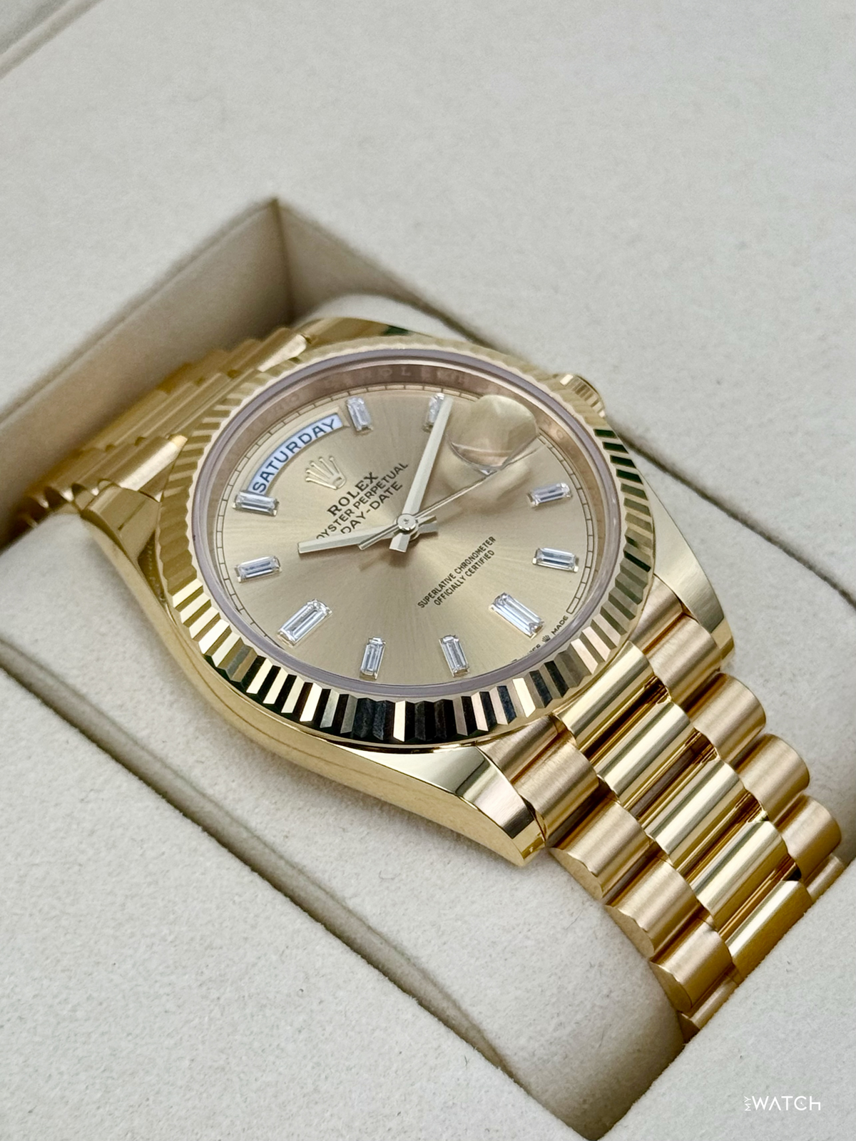 NEW 2026 Rolex Day-Date 40mm 228238 Champagne Diamond Baguette Dial