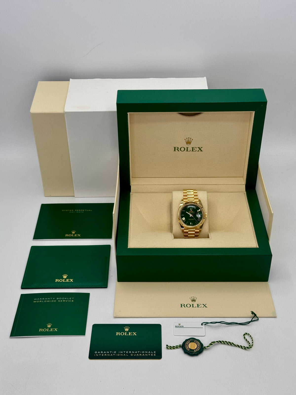 2023 Rolex Day-Date 40mm 228238 Arabic Calendar Green Dial
