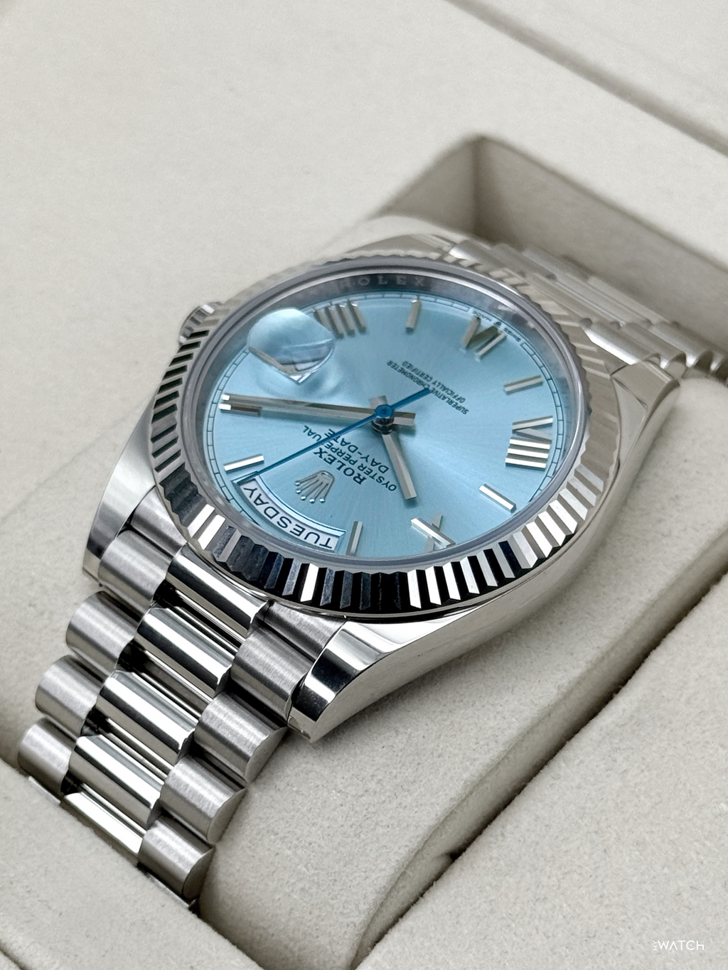 NEW 2026 Rolex Day-Date Platinum 40mm 228236 Ice Blue Roman Dial
