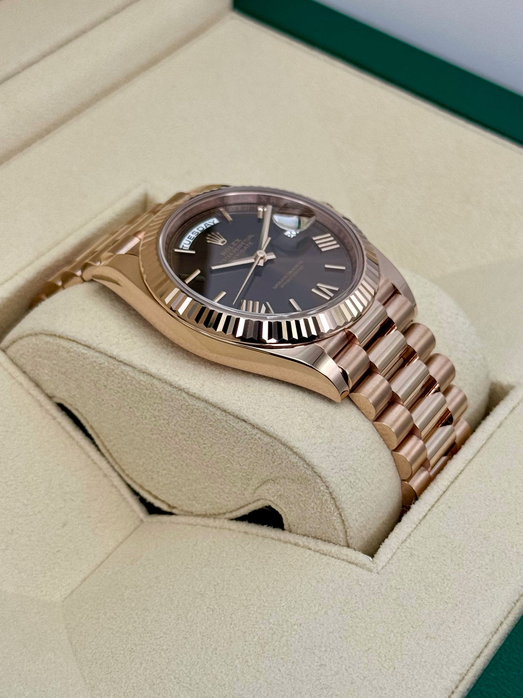 2024 Rolex Day-Date 40mm 228235 Rose Gold Chocolate Dial