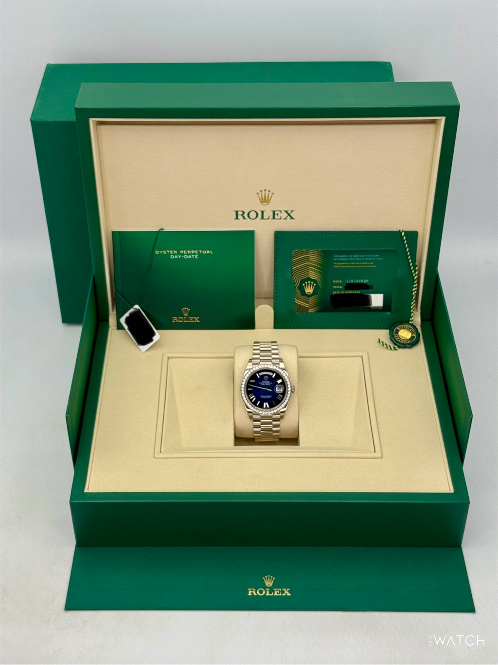 2025 Rolex Day-Date 40mm 228349RBR Presidential White Gold Blue Ombre Dial