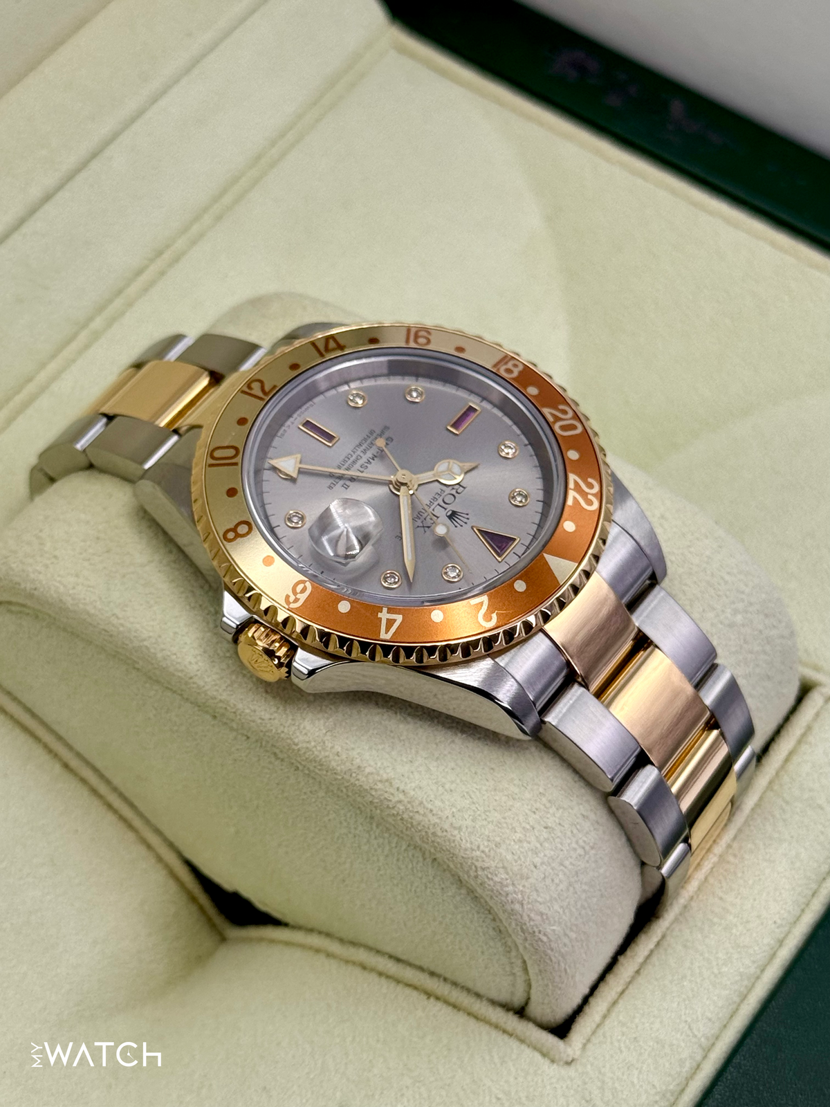 2007 Rolex GMT-Master II 40mm 16713 Slate Grey Serti Diamond Ruby Dial